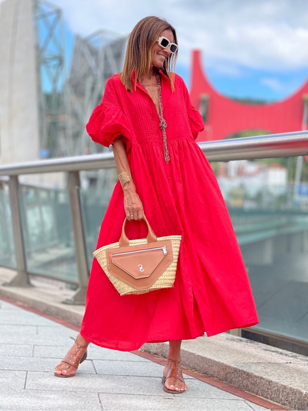 Marielle Almelo Phoebe Midi Shirt Dress Red Womens One Size NWT